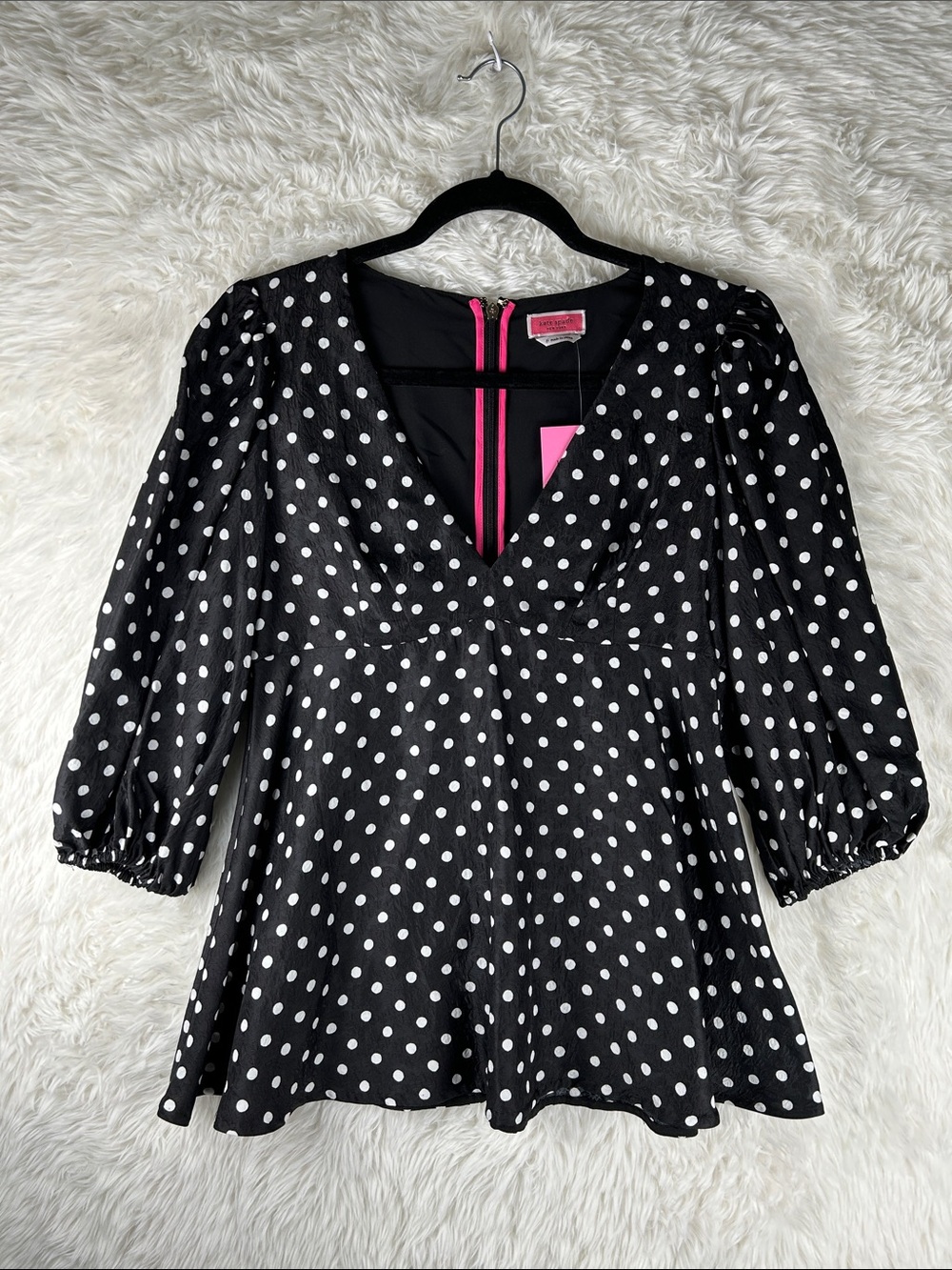 Kate Spade Polka Dot V-Neck Peplum Top - Black/White